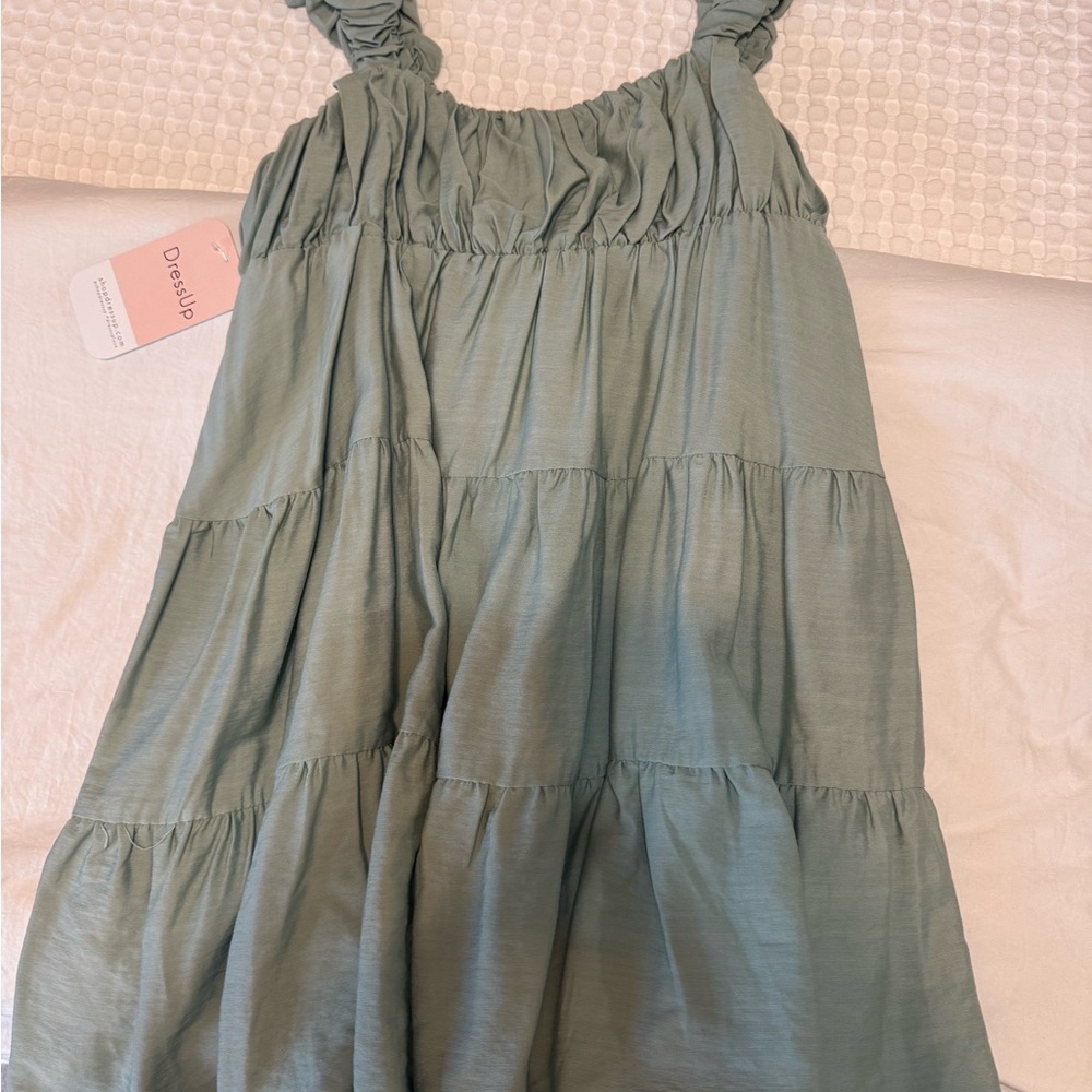 Elegant Sage Green Tiered Dress